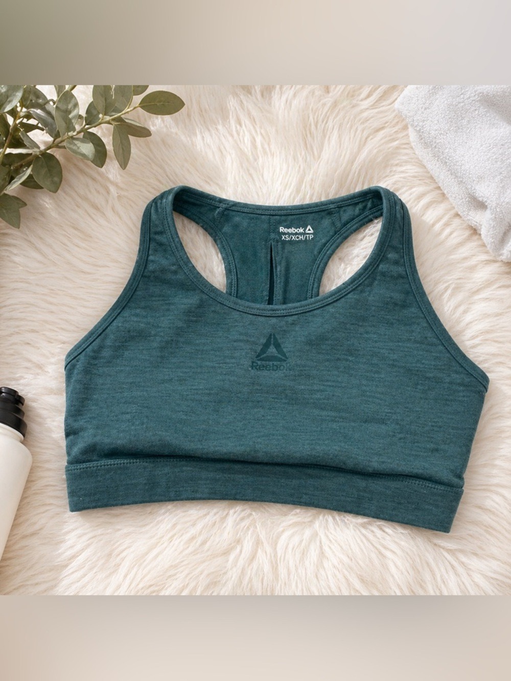 Reebok Dark Teal Green Racerback Sports Bra • XS Mesh Back Athletic Workout Gym